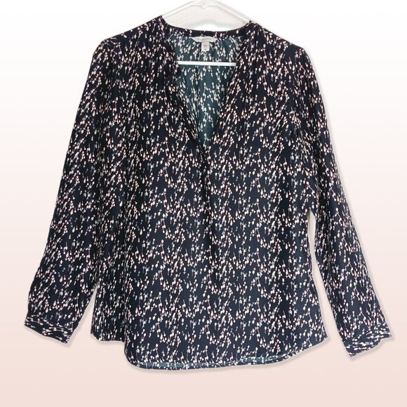 Garnet Hill Tops - Vintage Garnet Hill 100% Silk Popover Blouse in Navy with Mini Floral Size 8